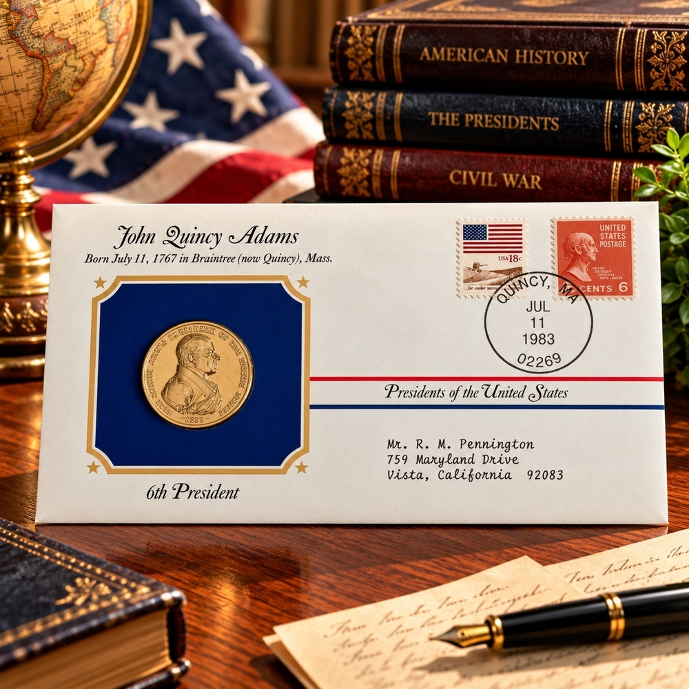John Quincy Adams 6th President Postal Commemorative Society Gold Medal Cover